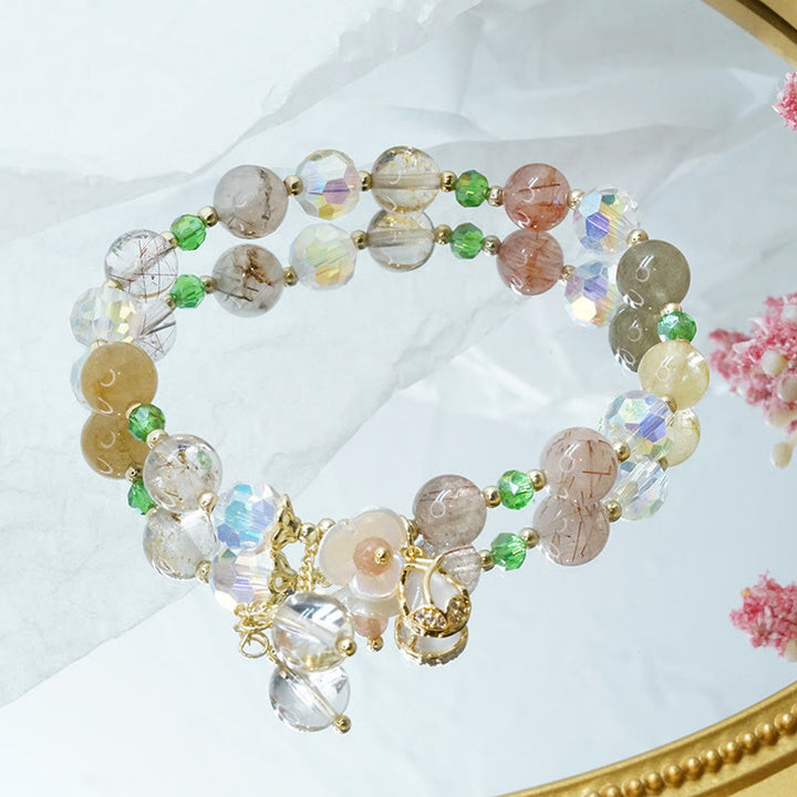Buddha Stonesストロベリークォーツ ルチルクォーツ フローライト フラワーヒーリングブレスレット