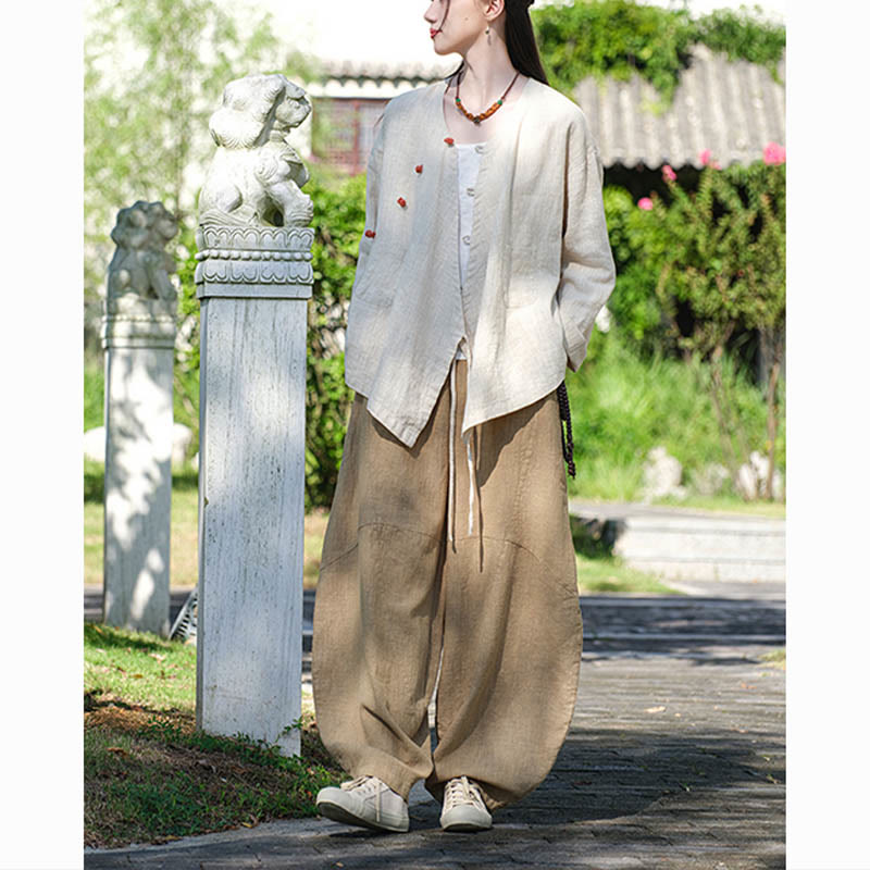 Buddha Stones無地ラミーリネンゆったりブラウス長袖シャツ中国漢服トップス - image 7