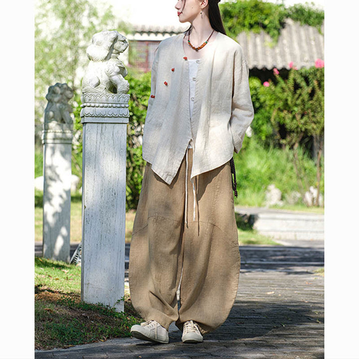 Buddha Stones無地ラミーリネンゆったりブラウス長袖シャツ中国漢服トップス - image 7