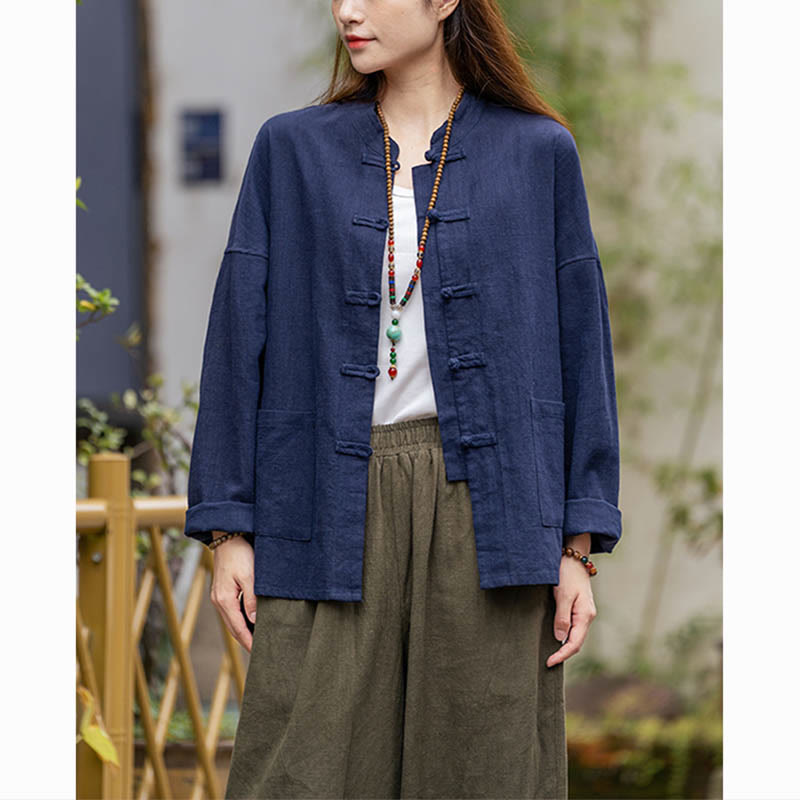 Buddha Stonesカエルボタンデザインシャツ 太極拳瞑想用トップス ラミーリネンジャケット - image 12