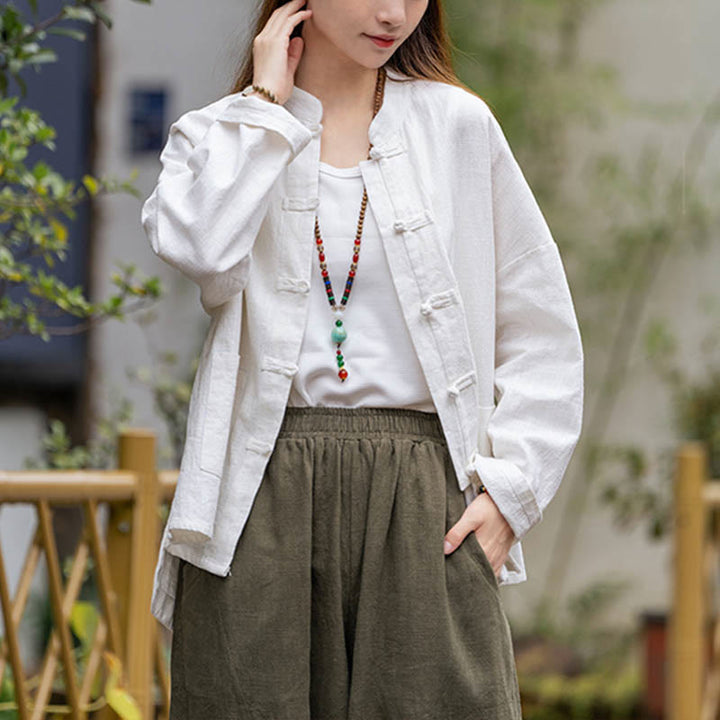 Buddha Stonesカエルボタンデザインシャツ 太極拳瞑想用トップス ラミーリネンジャケット - image 2