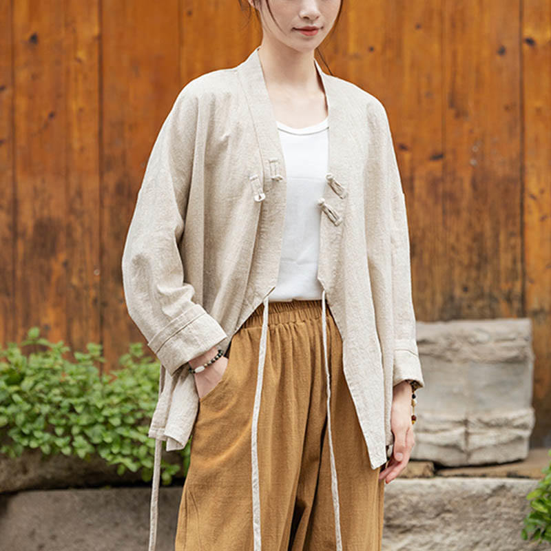 Buddha Stonesカエルボタン漢服デザインシャツトップスラミーリネンジャケット - ベージュ(バスト126cm)(トップスのみ) - image 12