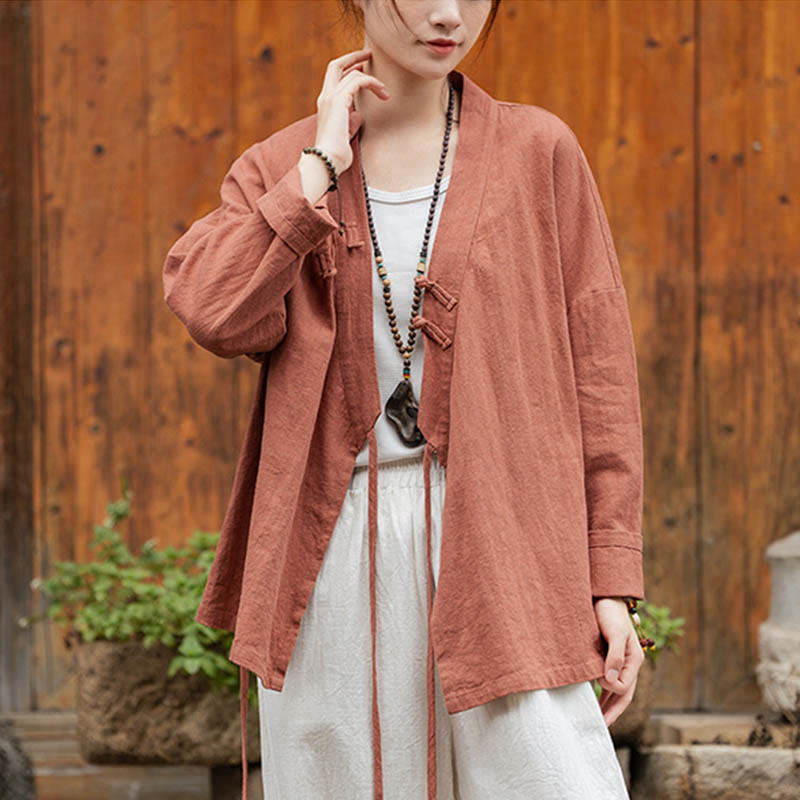 Buddha Stonesカエルボタン漢服デザインシャツトップスラミーリネンジャケット - レッド(バスト126cm)(トップスのみ) - image 17