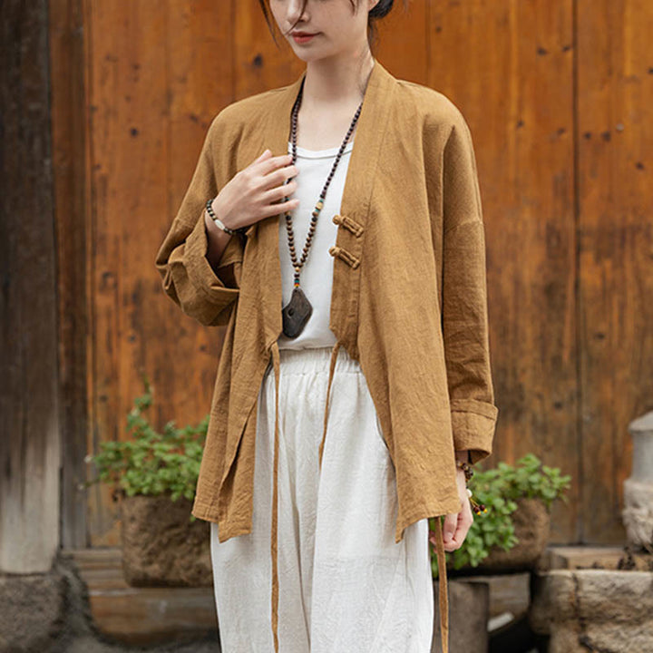 Buddha Stonesカエルボタン漢服デザインシャツトップスラミーリネンジャケット - image 4