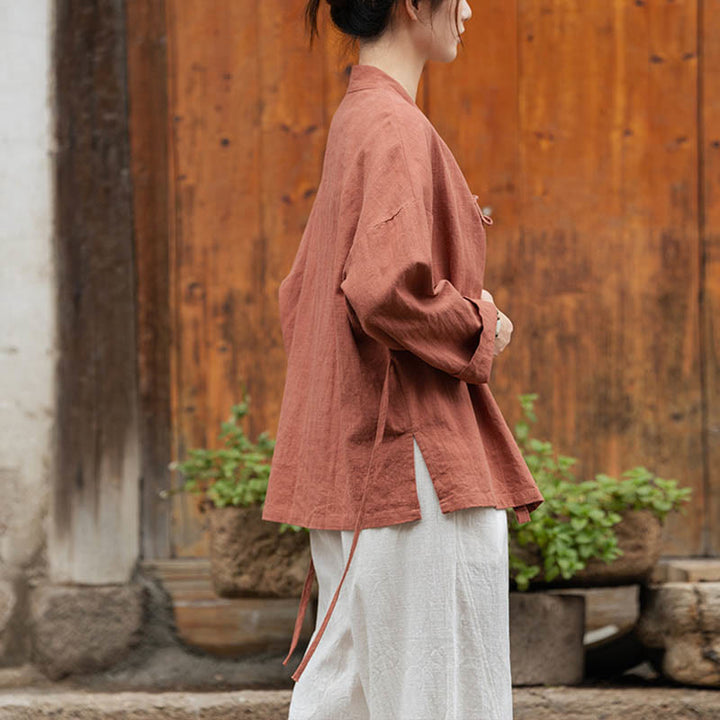 Buddha Stonesカエルボタン漢服デザインシャツトップスラミーリネンジャケット - image 21