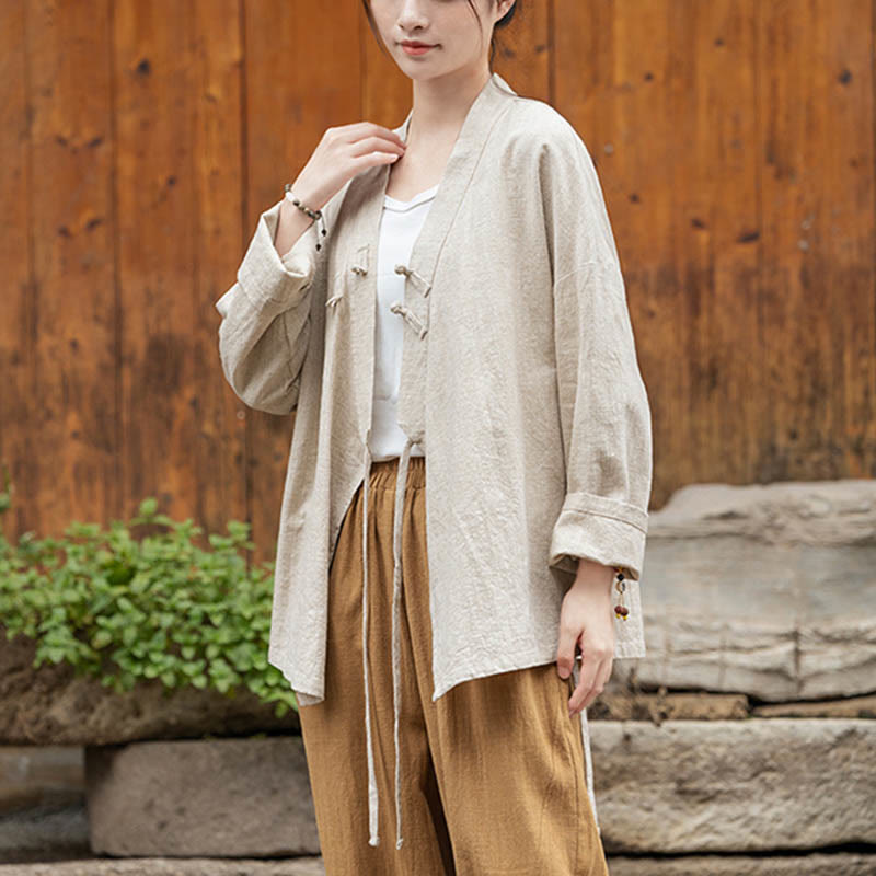 Buddha Stonesカエルボタン漢服デザインシャツトップスラミーリネンジャケット - image 15
