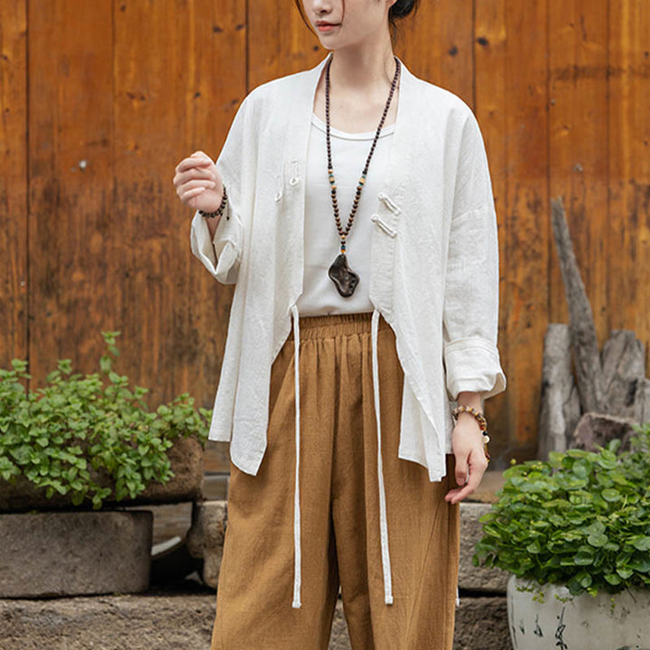 Buddha Stonesカエルボタン漢服デザインシャツトップスラミーリネンジャケット - image 10