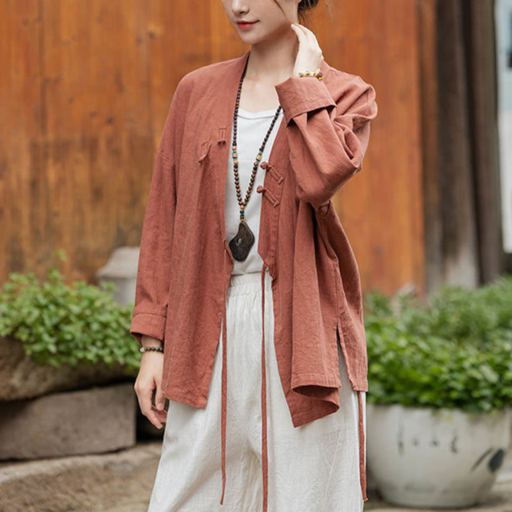 Buddha Stonesカエルボタン漢服デザインシャツトップスラミーリネンジャケット - image 18