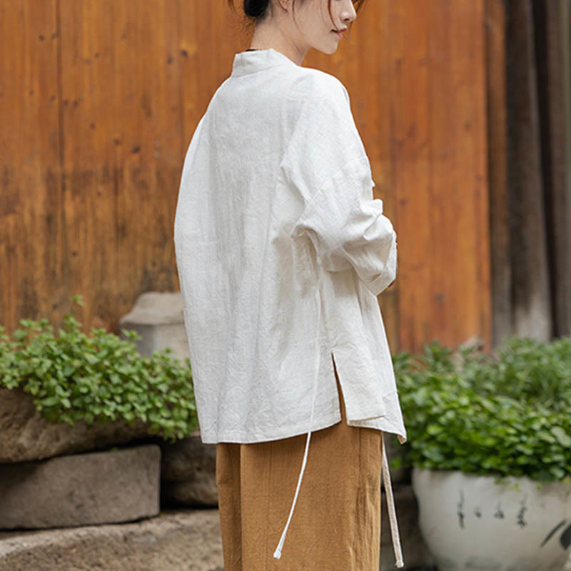 Buddha Stonesカエルボタン漢服デザインシャツトップスラミーリネンジャケット - image 9