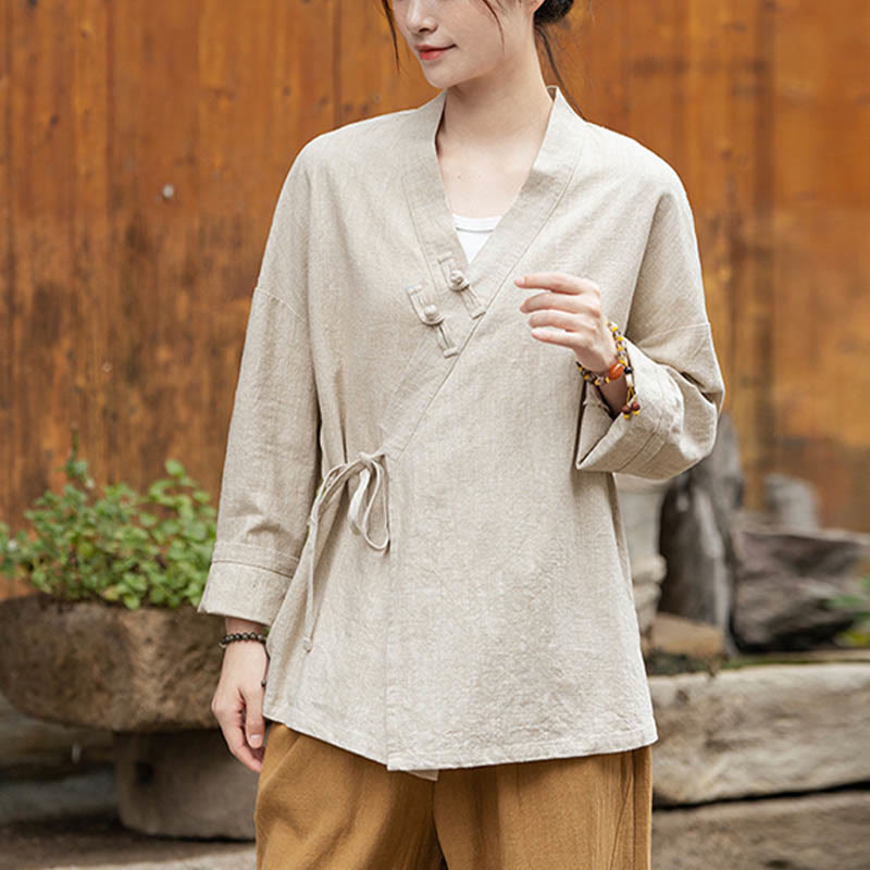 Buddha Stonesカエルボタン漢服デザインシャツトップスラミーリネンジャケット - image 13
