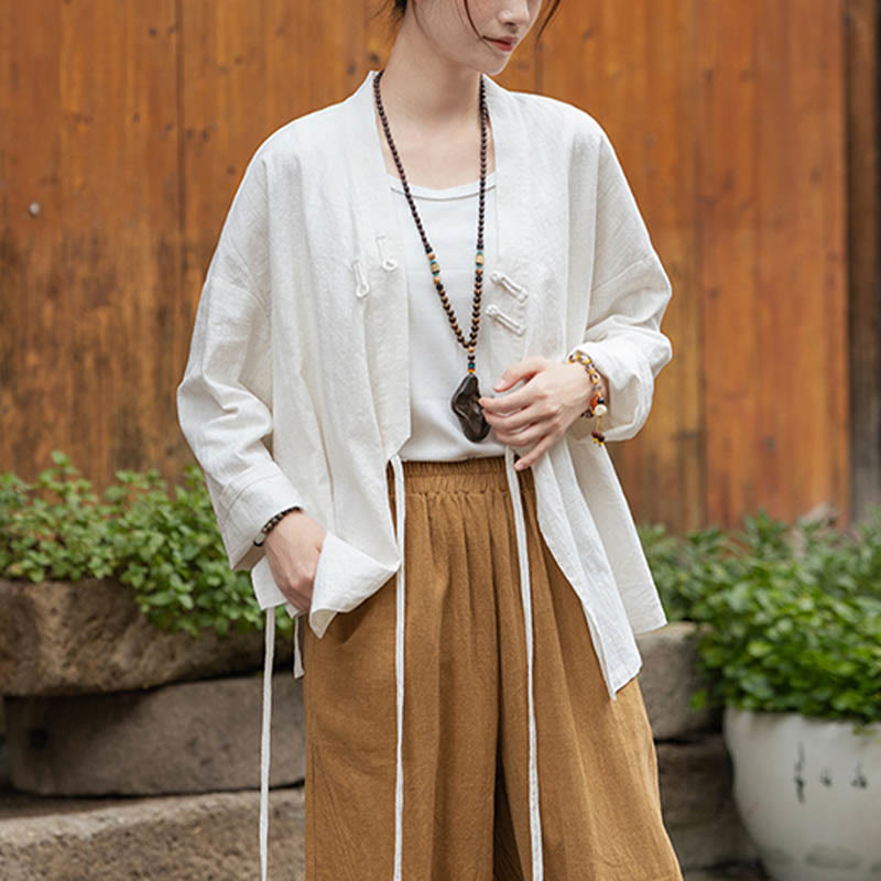 Buddha Stonesカエルボタン漢服デザインシャツトップスラミーリネンジャケット - image 7