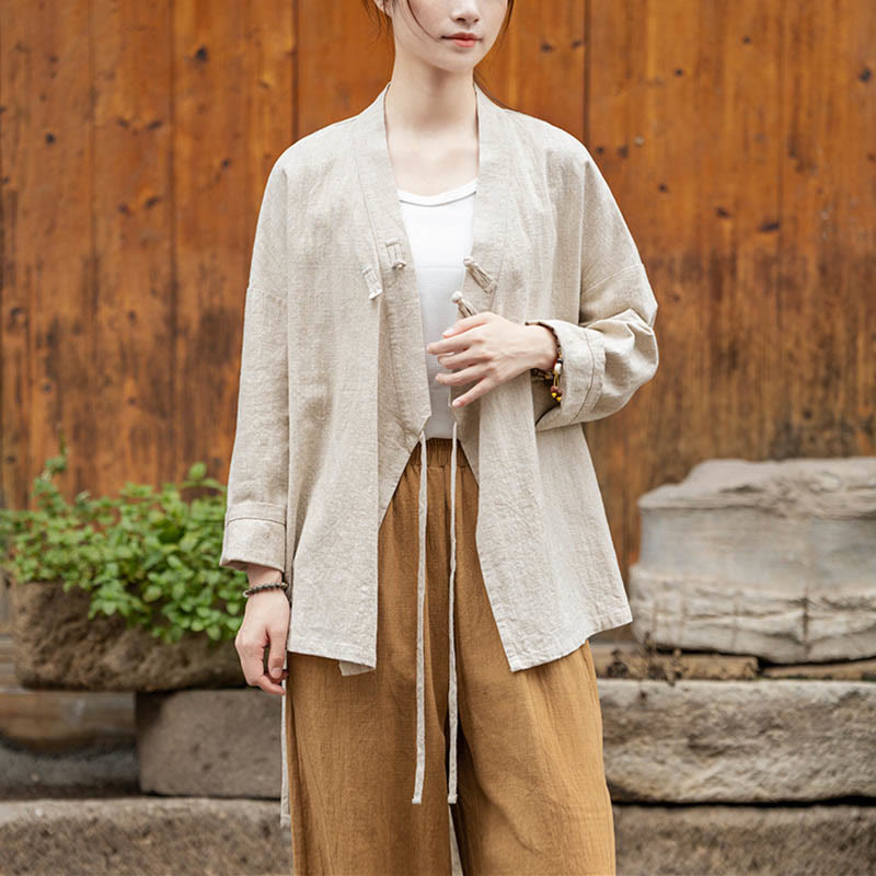 Buddha Stonesカエルボタン漢服デザインシャツトップスラミーリネンジャケット - image 14