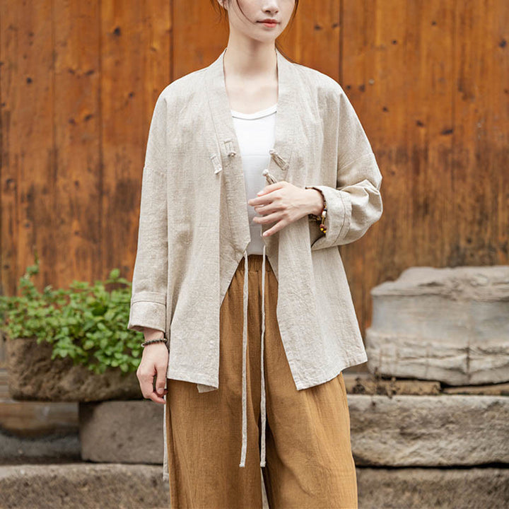 Buddha Stonesカエルボタン漢服デザインシャツトップスラミーリネンジャケット - image 14