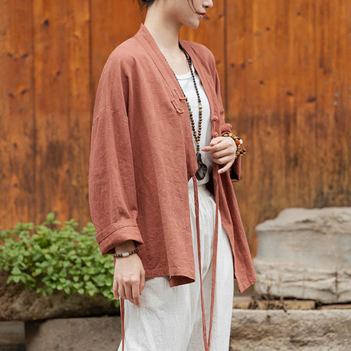 Buddha Stonesカエルボタン漢服デザインシャツトップスラミーリネンジャケット - image 20