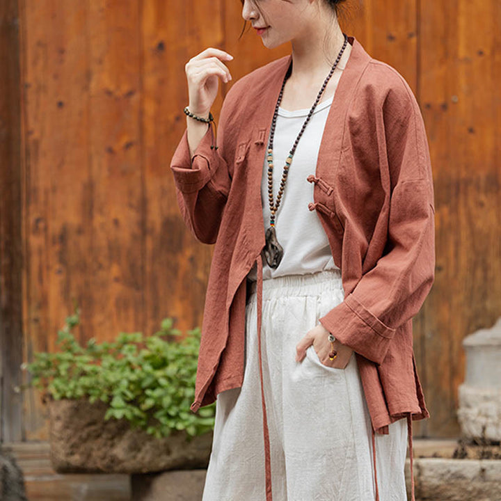 Buddha Stonesカエルボタン漢服デザインシャツトップスラミーリネンジャケット - image 19