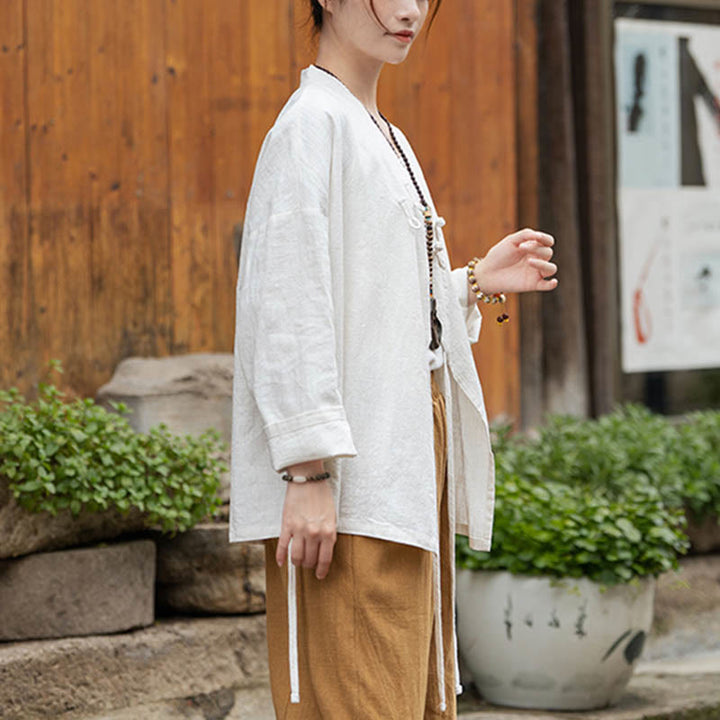 Buddha Stonesカエルボタン漢服デザインシャツトップスラミーリネンジャケット - image 8