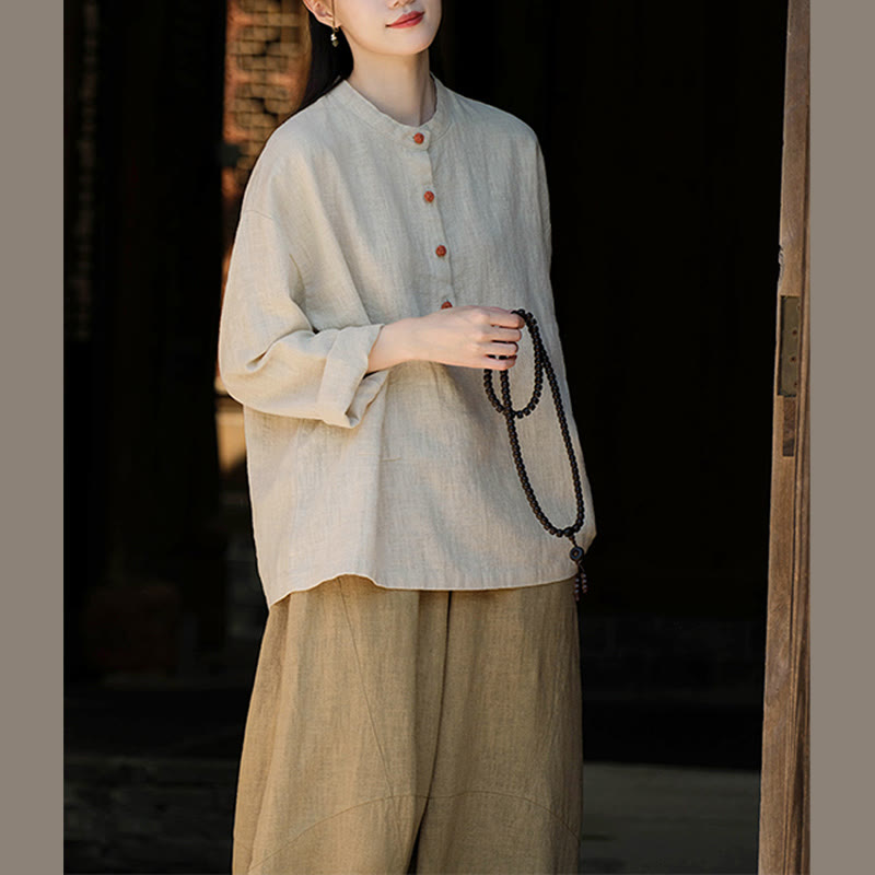 Buddha Stones無地 ルーズボタンブラウス 長袖シャツ トップス - image 16