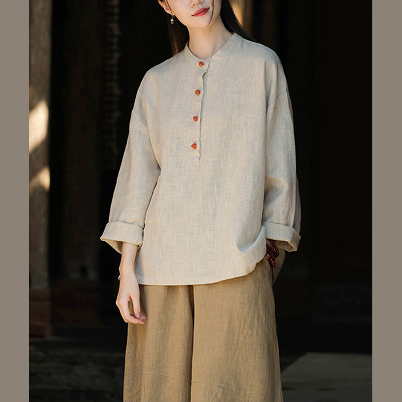 Buddha Stones無地 ルーズボタンブラウス 長袖シャツ トップス - image 17