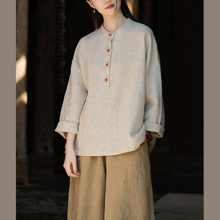Buddha Stones無地 ルーズボタンブラウス 長袖シャツ トップス - image 17