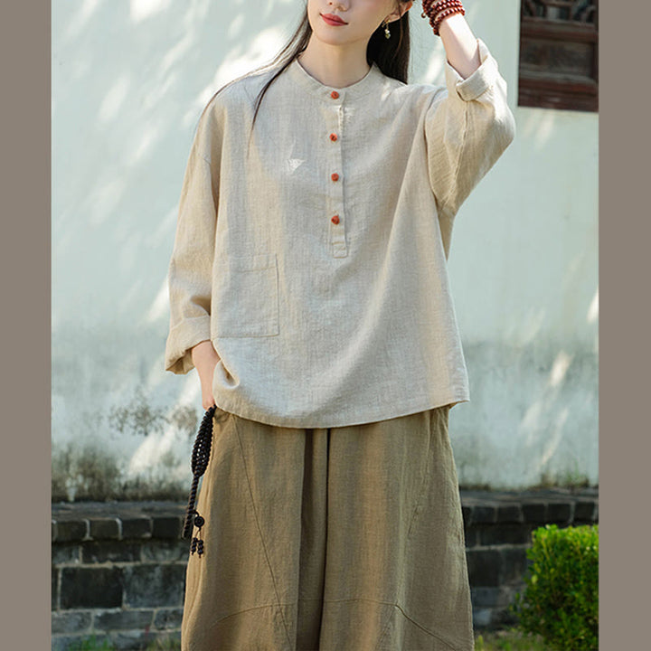 Buddha Stones無地 ルーズボタンブラウス 長袖シャツ トップス - image 15