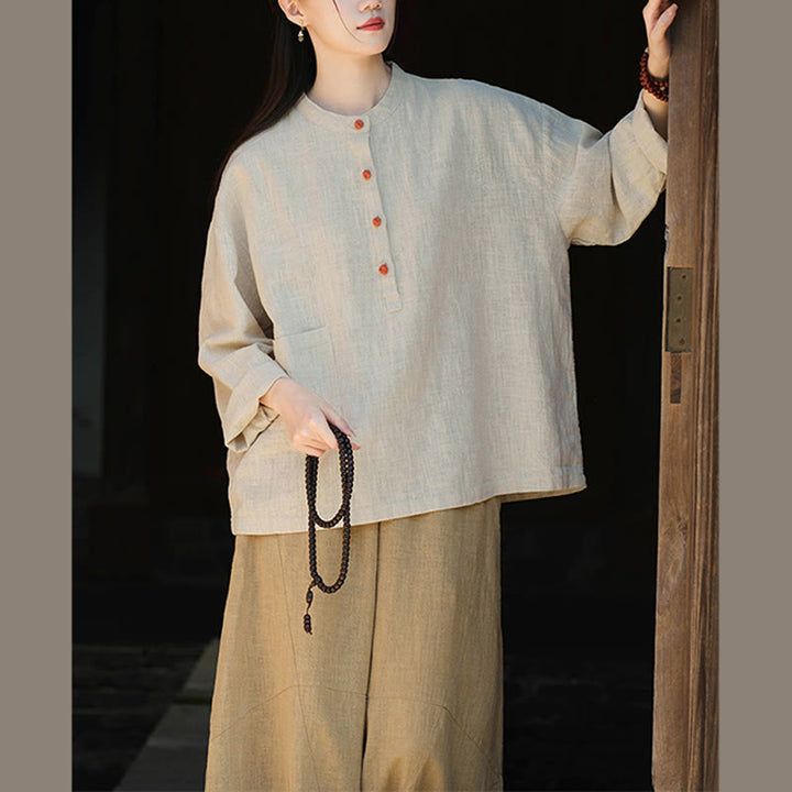 Buddha Stones無地 ルーズボタンブラウス 長袖シャツ トップス - image 18