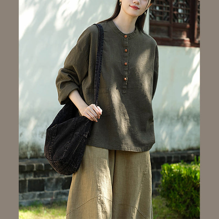 Buddha Stones無地 ルーズボタンブラウス 長袖シャツ トップス - image 25