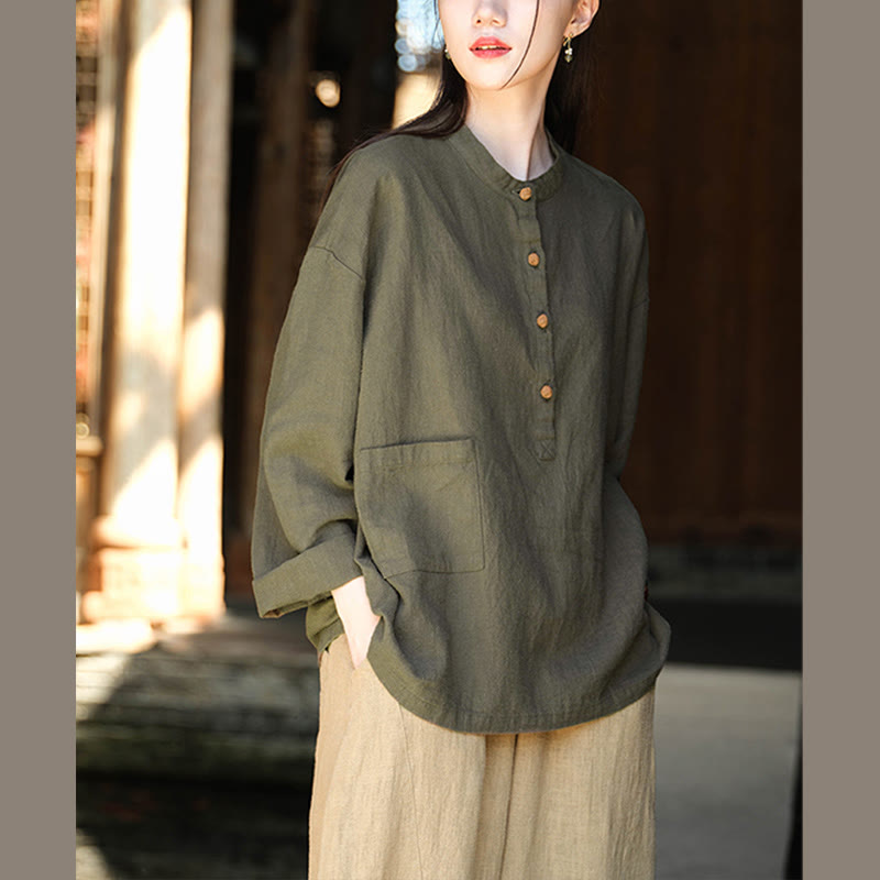 Buddha Stones無地 ルーズボタンブラウス 長袖シャツ トップス - image 22
