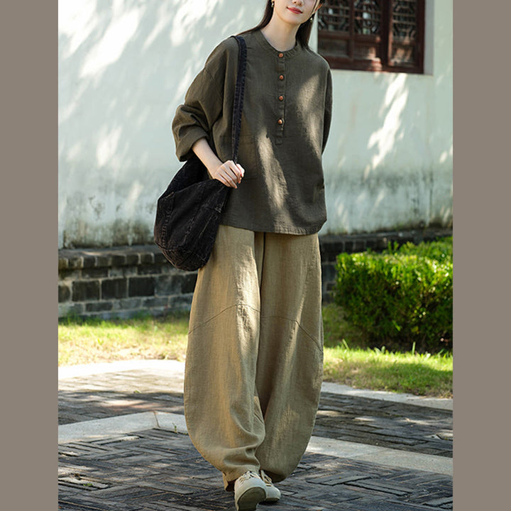 Buddha Stones無地 ルーズボタンブラウス 長袖シャツ トップス - image 26