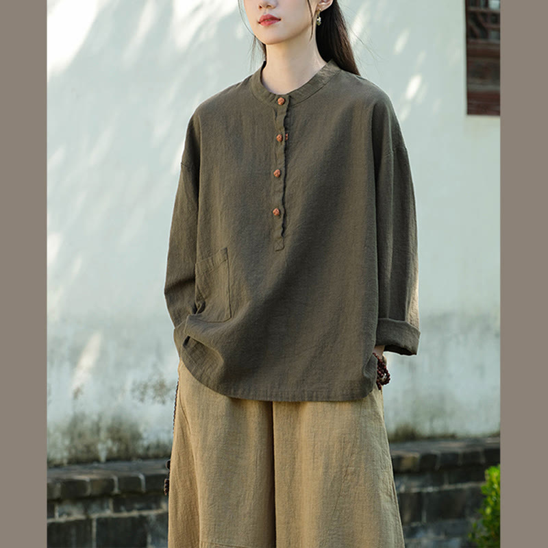 Buddha Stones無地 ルーズボタンブラウス 長袖シャツ トップス - image 23