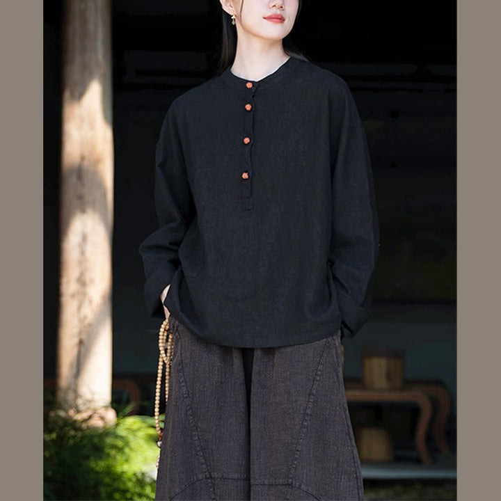 Buddha Stones無地 ルーズボタンブラウス 長袖シャツ トップス - image 31