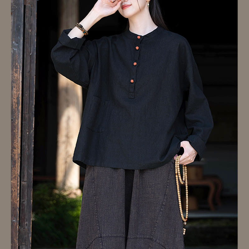 Buddha Stones無地 ルーズボタンブラウス 長袖シャツ トップス - image 32