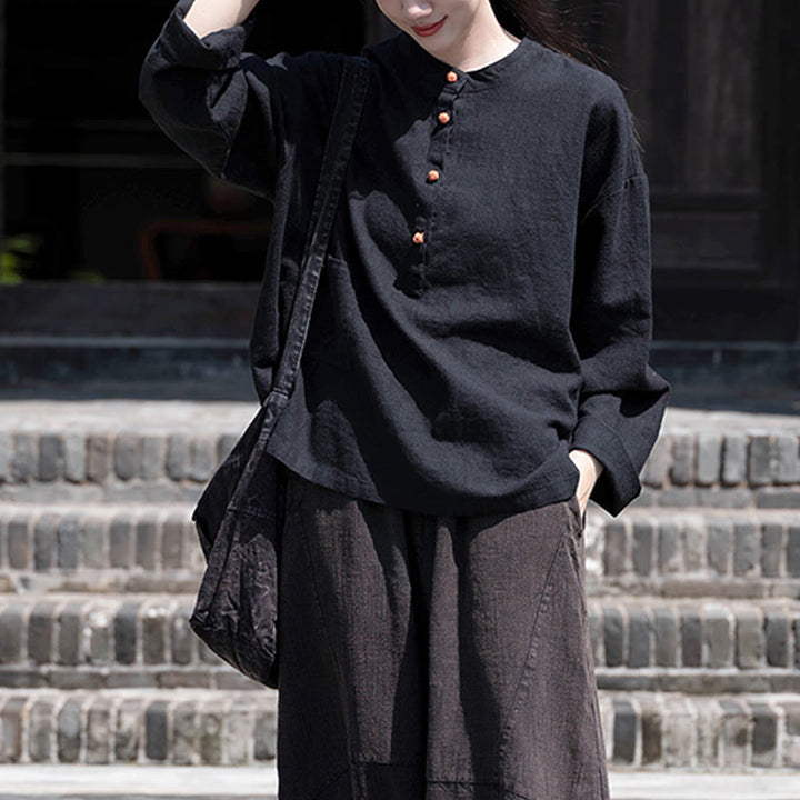 Buddha Stones無地 ルーズボタンブラウス 長袖シャツ トップス - image 30