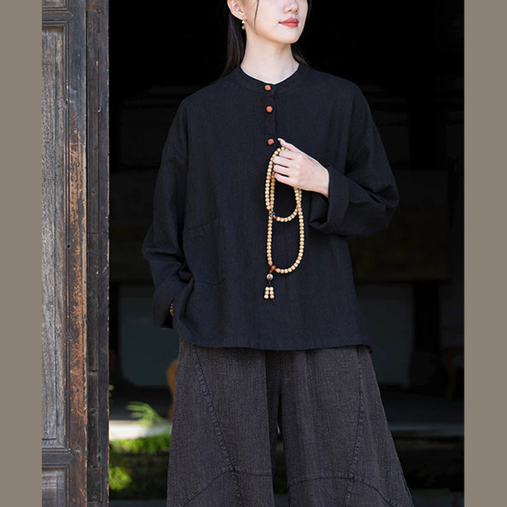 Buddha Stones無地 ルーズボタンブラウス 長袖シャツ トップス - image 35