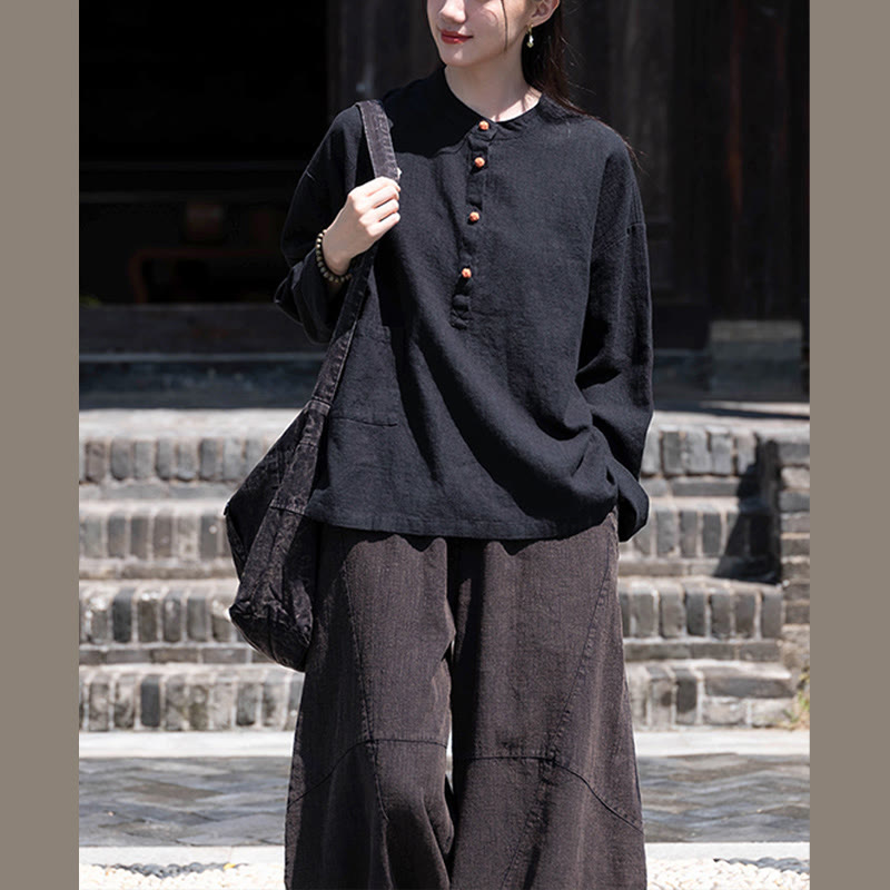 Buddha Stones無地 ルーズボタンブラウス 長袖シャツ トップス - image 36
