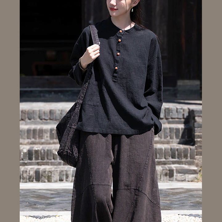 Buddha Stones無地 ルーズボタンブラウス 長袖シャツ トップス - image 36
