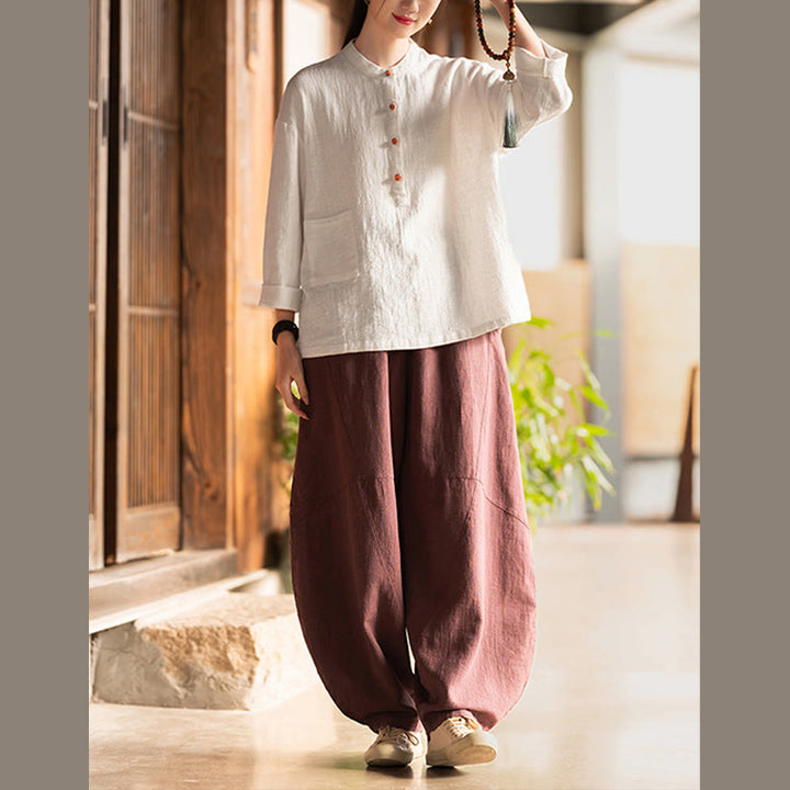 Buddha Stones無地 ルーズボタンブラウス 長袖シャツ トップス - image 10