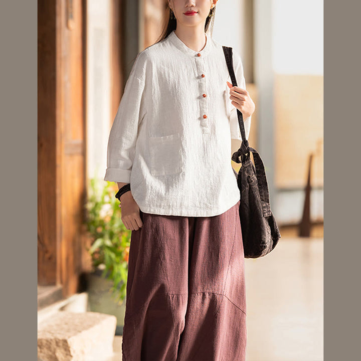 Buddha Stones無地 ルーズボタンブラウス 長袖シャツ トップス - image 9