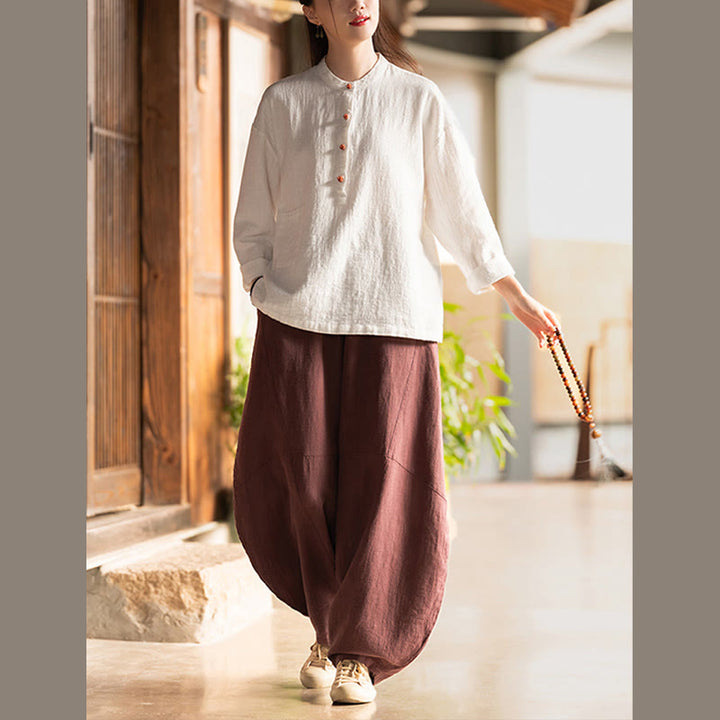Buddha Stones無地 ルーズボタンブラウス 長袖シャツ トップス - image 11