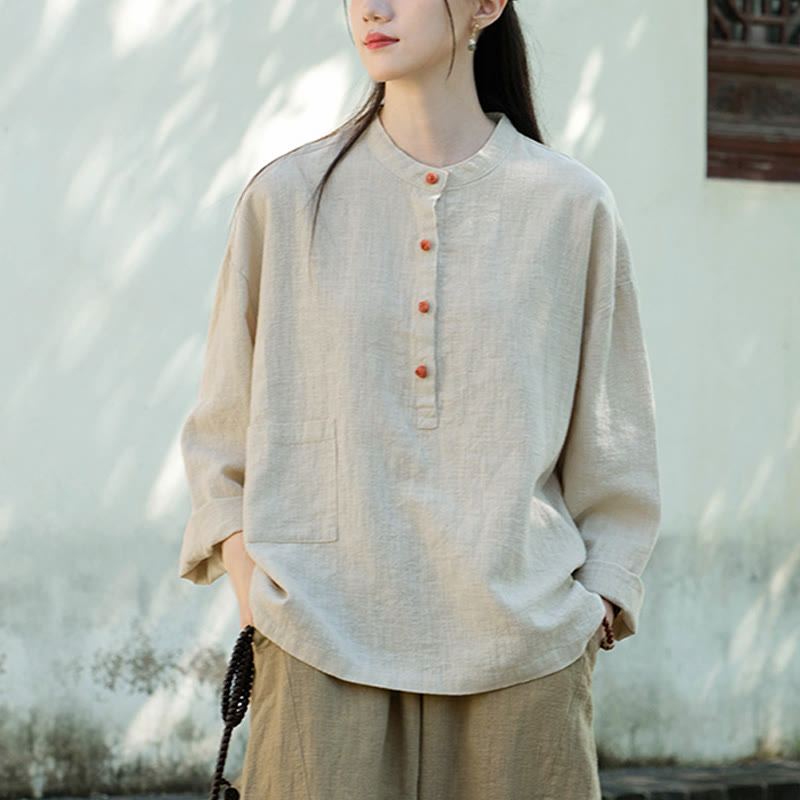 Buddha Stones無地 ルーズボタンブラウス 長袖シャツ トップス - image 13