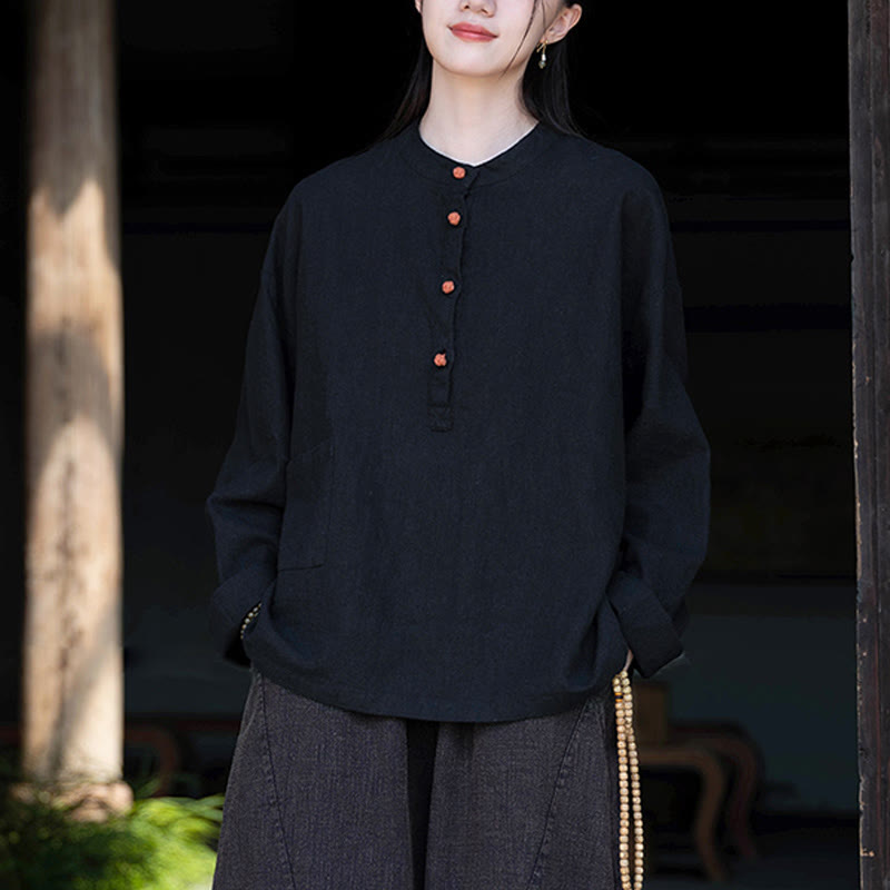 Buddha Stones無地 ルーズボタンブラウス 長袖シャツ トップス - image 34