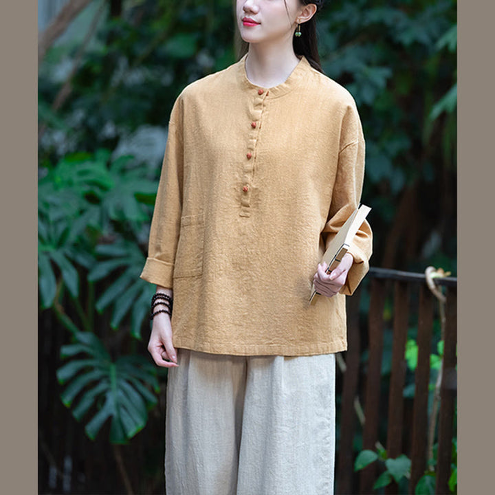 Buddha Stones無地 ルーズボタンブラウス 長袖シャツ トップス - image 44