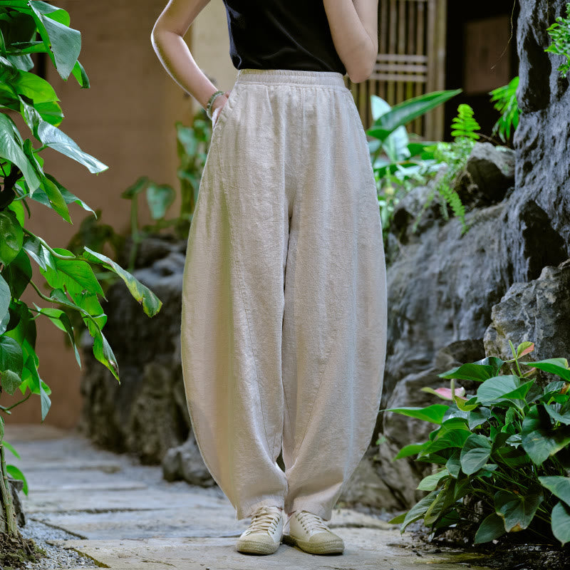 Buddha Stones無地 ゆったり ヨガ ハーレムパンツ ポケット付き - ベージュ、 US2-8/10、 UK/AU6-12/14、 EU34-40/42 (F) - image 7