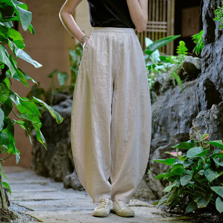 Buddha Stones無地 ゆったり ヨガ ハーレムパンツ ポケット付き - ベージュ、 US2-8/10、 UK/AU6-12/14、 EU34-40/42 (F) - image 7