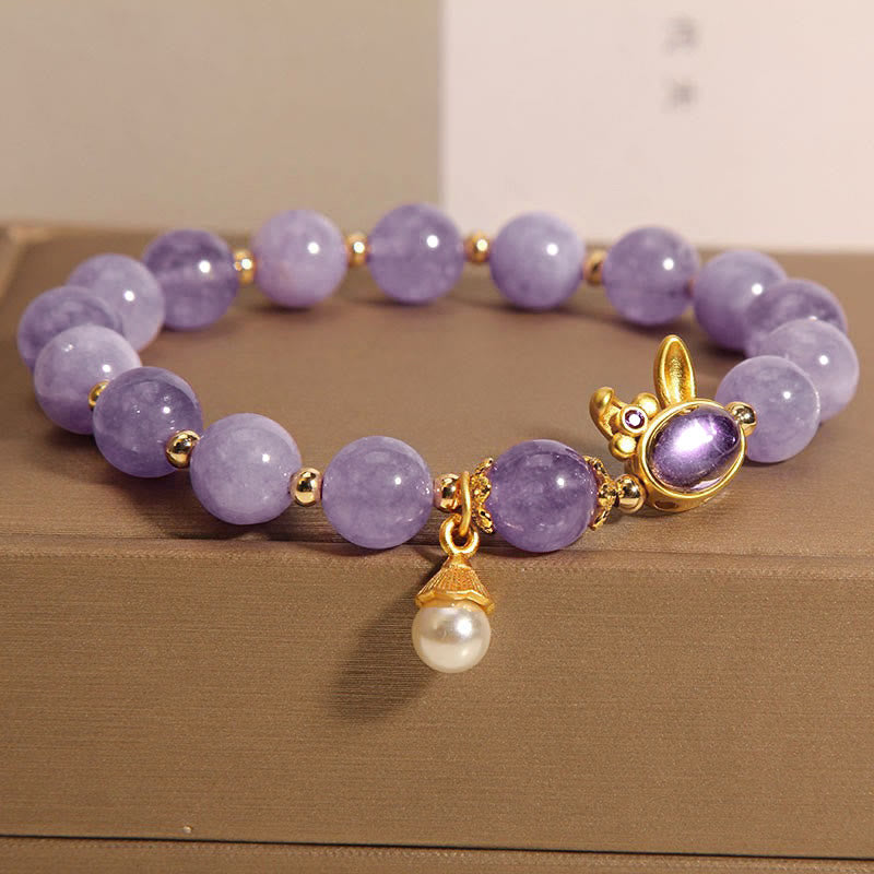 Buddha Stones天然紫水晶うさぎの幸せブレスレット - パープルクォーツァイト（手首周り14～16cm） - image 1