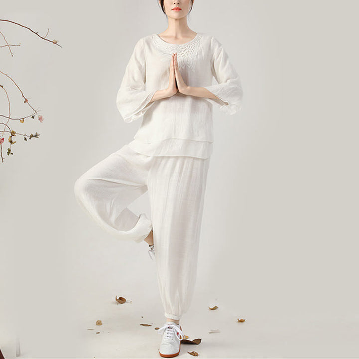 Buddha Stones 2点セット 長袖 カエルボタン 瞑想 祈り 禅 練習 太極拳 ユニフォーム 衣類 レディース セット