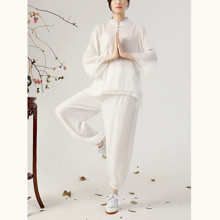 Buddha Stones 2点セット 長袖 カエルボタン 瞑想 祈り 禅 練習 太極拳 ユニフォーム 衣類 レディース セット