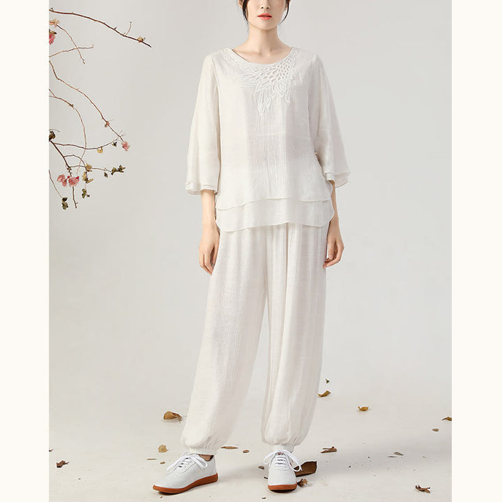 Buddha Stones 2点セット 長袖 カエルボタン 瞑想 祈り 禅 練習 太極拳 ユニフォーム 衣類 レディース セット - image 13