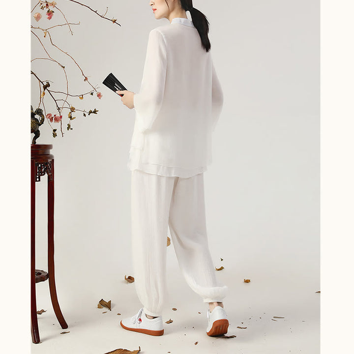 Buddha Stones 2点セット 長袖 カエルボタン 瞑想 祈り 禅 練習 太極拳 ユニフォーム 衣類 レディース セット - image 7