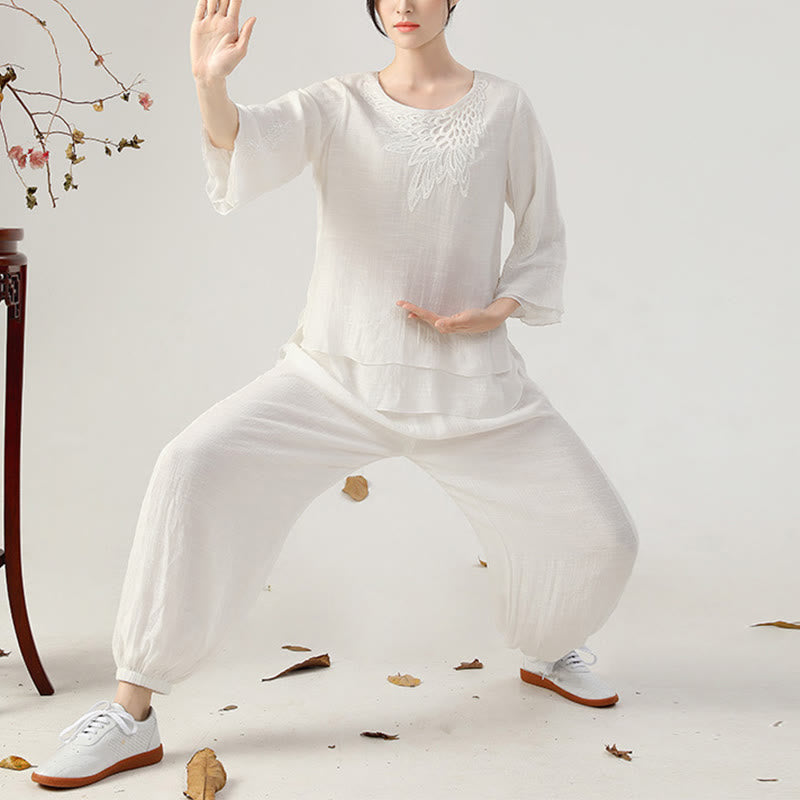 Buddha Stones 2点セット 長袖 カエルボタン 瞑想 祈り 禅 練習 太極拳 ユニフォーム 衣類 レディース セット