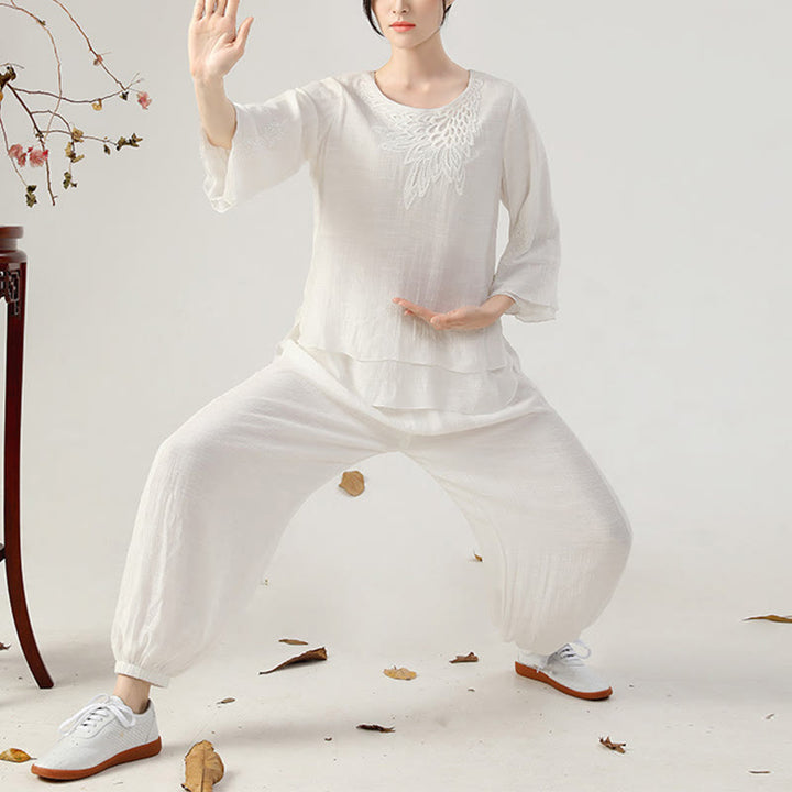 Buddha Stones 2点セット 長袖 カエルボタン 瞑想 祈り 禅 練習 太極拳 ユニフォーム 衣類 レディース セット